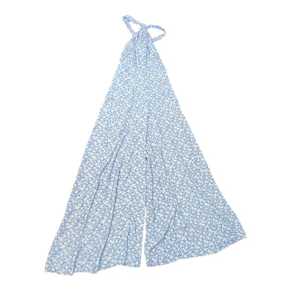 XS Free People Arlo Jumpsuit Blue Ice Combo Floral Halter Wide Leg Boho - Picture 5 of 6